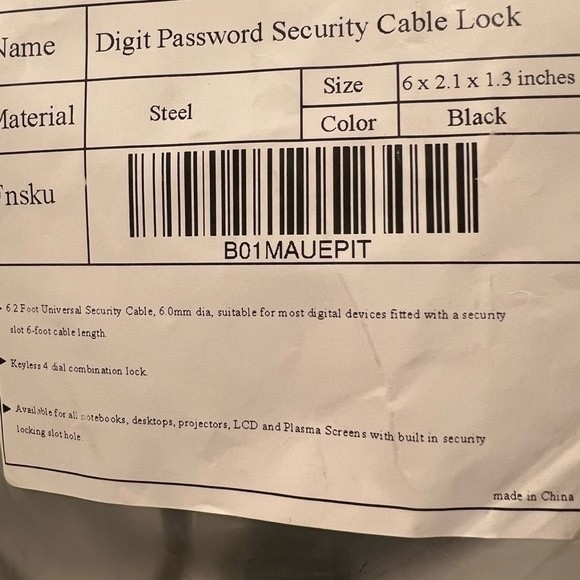 Bodyguard Digit Password Steel Security Cable Lock For Laptop Black Brand New - Picture 8 of 9